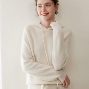 Cashmere light luxury hooded cashmere sweater for women, soft and waxy, skin-friendly knitted sweatshirt, cashmere top, warm and versatile