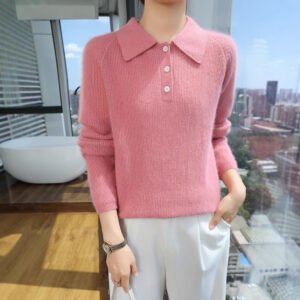 Spring and autumn mink velvet women's collared pullover sweater thick warm sweater lapel wool bottoming sweater