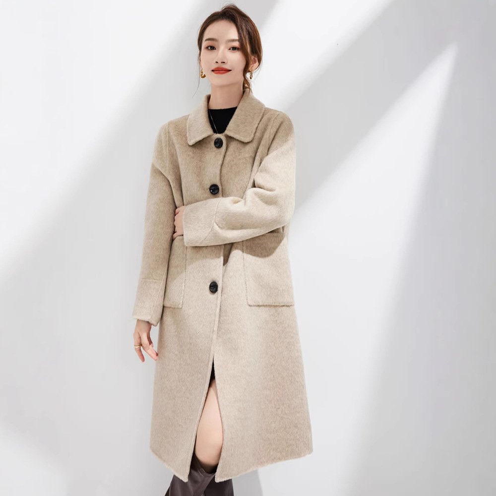 Wool coat, double-sided woolen coat, long single-breasted, multi-button collar, casual, wide and textured coat - Image 4