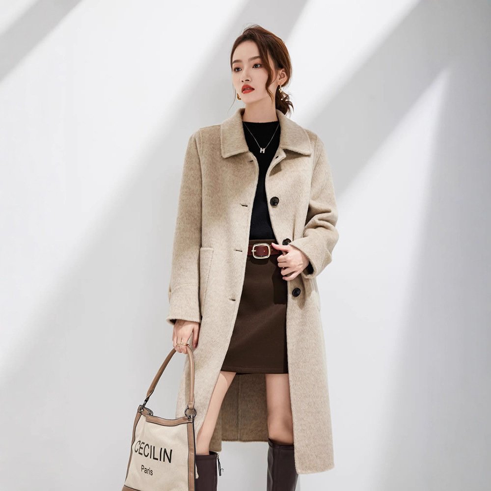 Wool coat, double-sided woolen coat, long single-breasted, multi-button collar, casual, wide and textured coat - Image 2