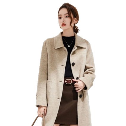 Wool coat, double-sided woolen coat, long single-breasted, multi-button collar, casual, wide and textured coat - Image 3