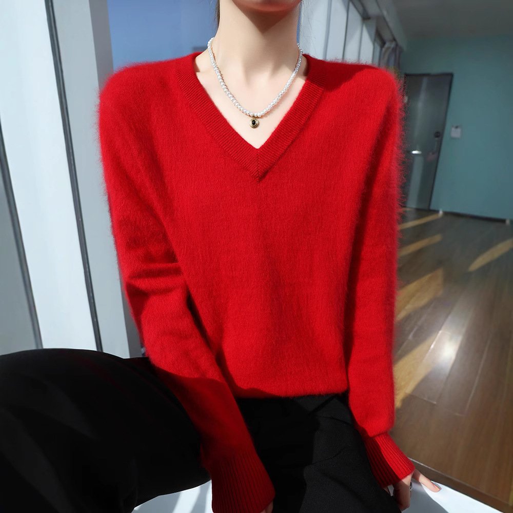 Spring and Autumn women's collared knitted bottoming sweater, versatile short pullover mink sweater, loose sweater inner layer - Image 10