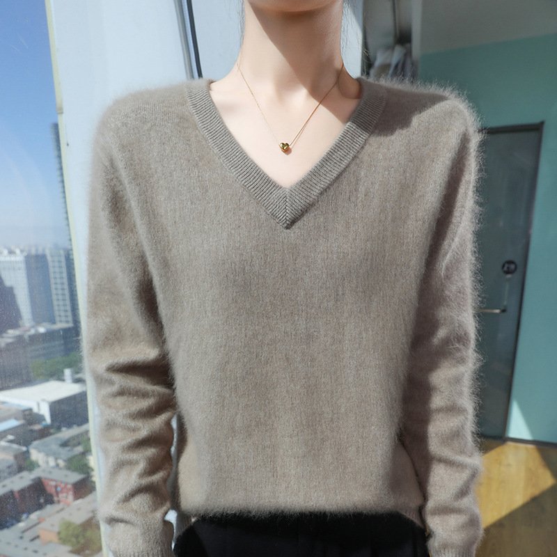 Spring and Autumn women's collared knitted bottoming sweater, versatile short pullover mink sweater, loose sweater inner layer - Image 9