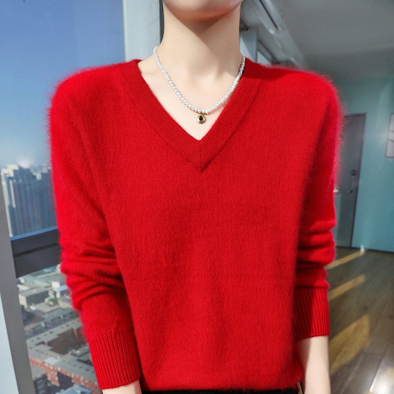 Spring and Autumn women's collared knitted bottoming sweater, versatile short pullover mink sweater, loose sweater inner layer - Image 12