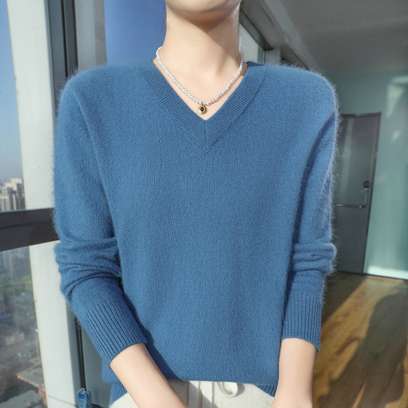 Spring and Autumn women's collared knitted bottoming sweater, versatile short pullover mink sweater, loose sweater inner layer - Image 16