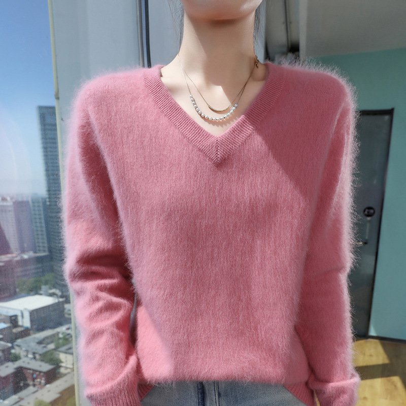 Spring and Autumn women's collared knitted bottoming sweater, versatile short pullover mink sweater, loose sweater inner layer - Image 5