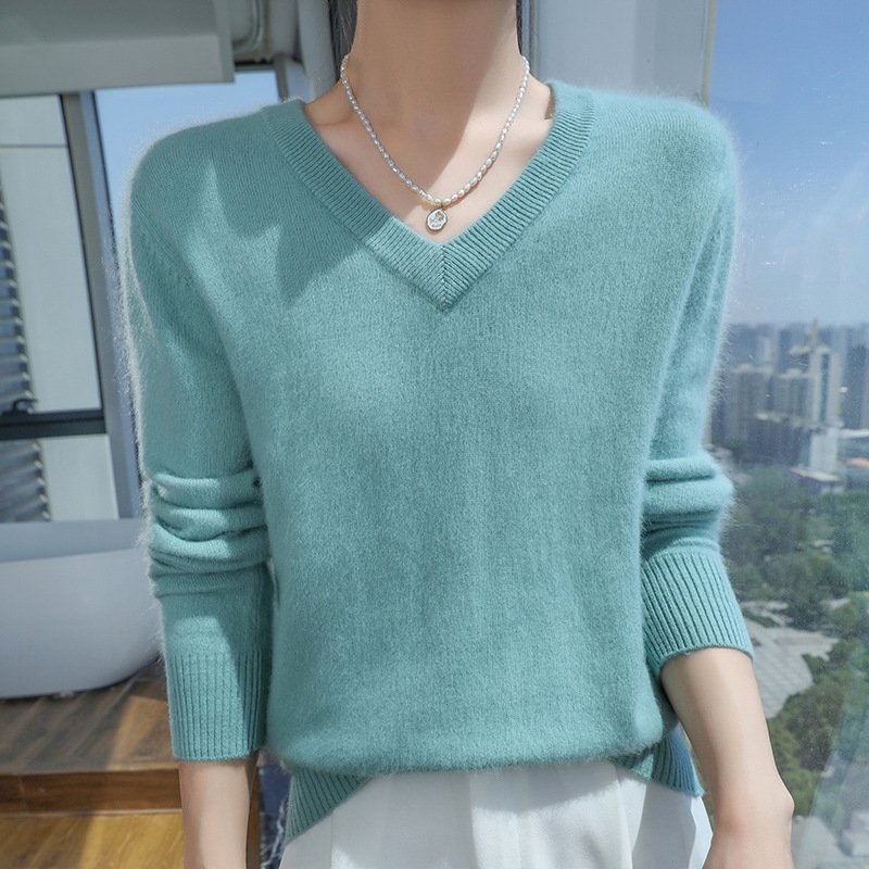 Spring and Autumn women's collared knitted bottoming sweater, versatile short pullover mink sweater, loose sweater inner layer - Image 7