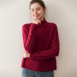 Women's half turtleneck thickened twist cashmere sweater base layer sweater versatile and warm