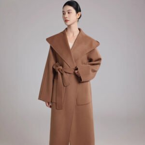 Cashmere double-sided woolen coat wool coat mid-length high-end hooded style