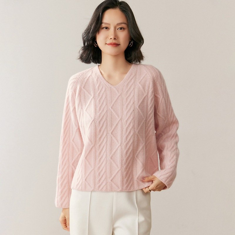 Women's thick collar cable cashmere sweater base warm versatile sweater warm - Image 11