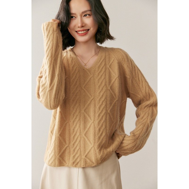 Women's thick collar cable cashmere sweater base warm versatile sweater warm - Image 12