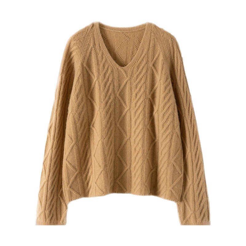 Women's thick collar cable cashmere sweater base warm versatile sweater warm - Image 3