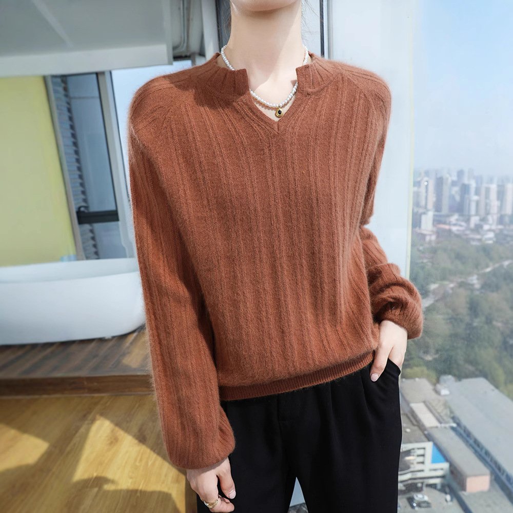 Spring and Autumn Pullover Loose Women's Collar Short Solid Color Mink Wool Bottoming Sweater Warm Sweater - Image 12