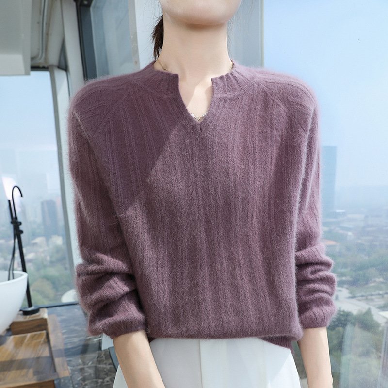 Spring and Autumn Pullover Loose Women's Collar Short Solid Color Mink Wool Bottoming Sweater Warm Sweater - Image 13