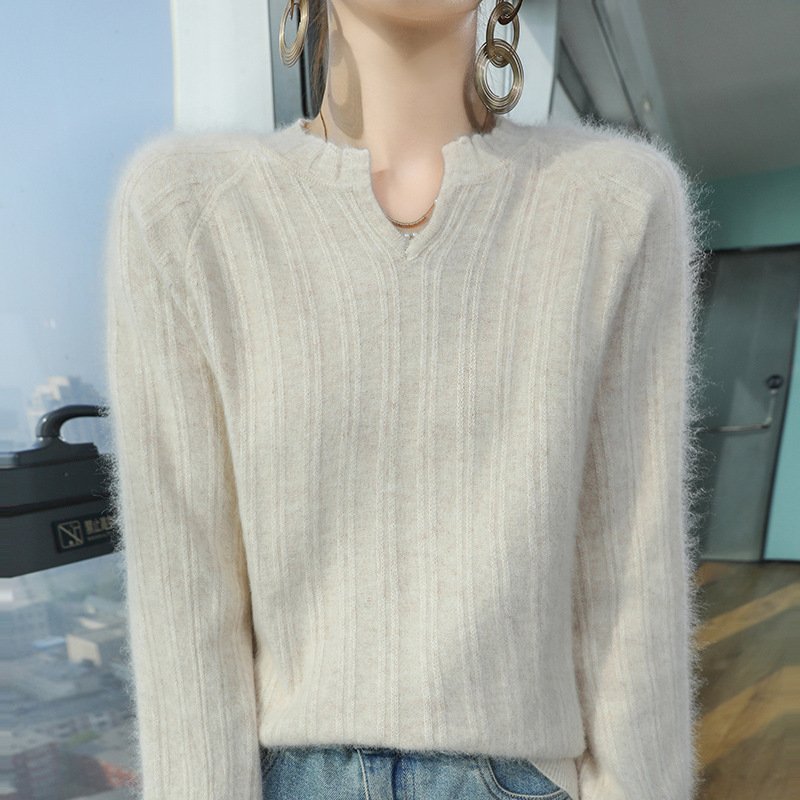 Spring and Autumn Pullover Loose Women's Collar Short Solid Color Mink Wool Bottoming Sweater Warm Sweater - Image 16