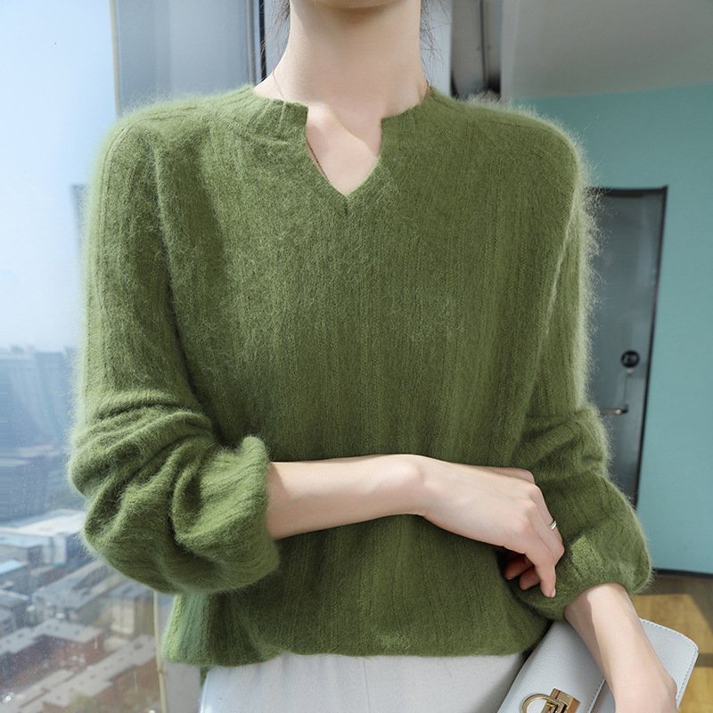 Spring and Autumn Pullover Loose Women's Collar Short Solid Color Mink Wool Bottoming Sweater Warm Sweater - Image 19