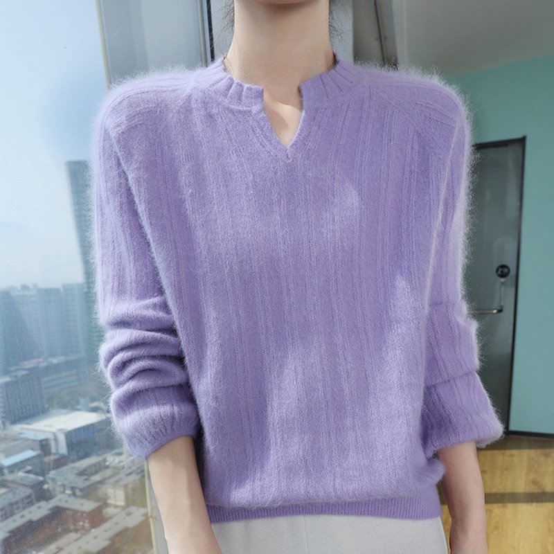 Spring and Autumn Pullover Loose Women's Collar Short Solid Color Mink Wool Bottoming Sweater Warm Sweater - Image 20