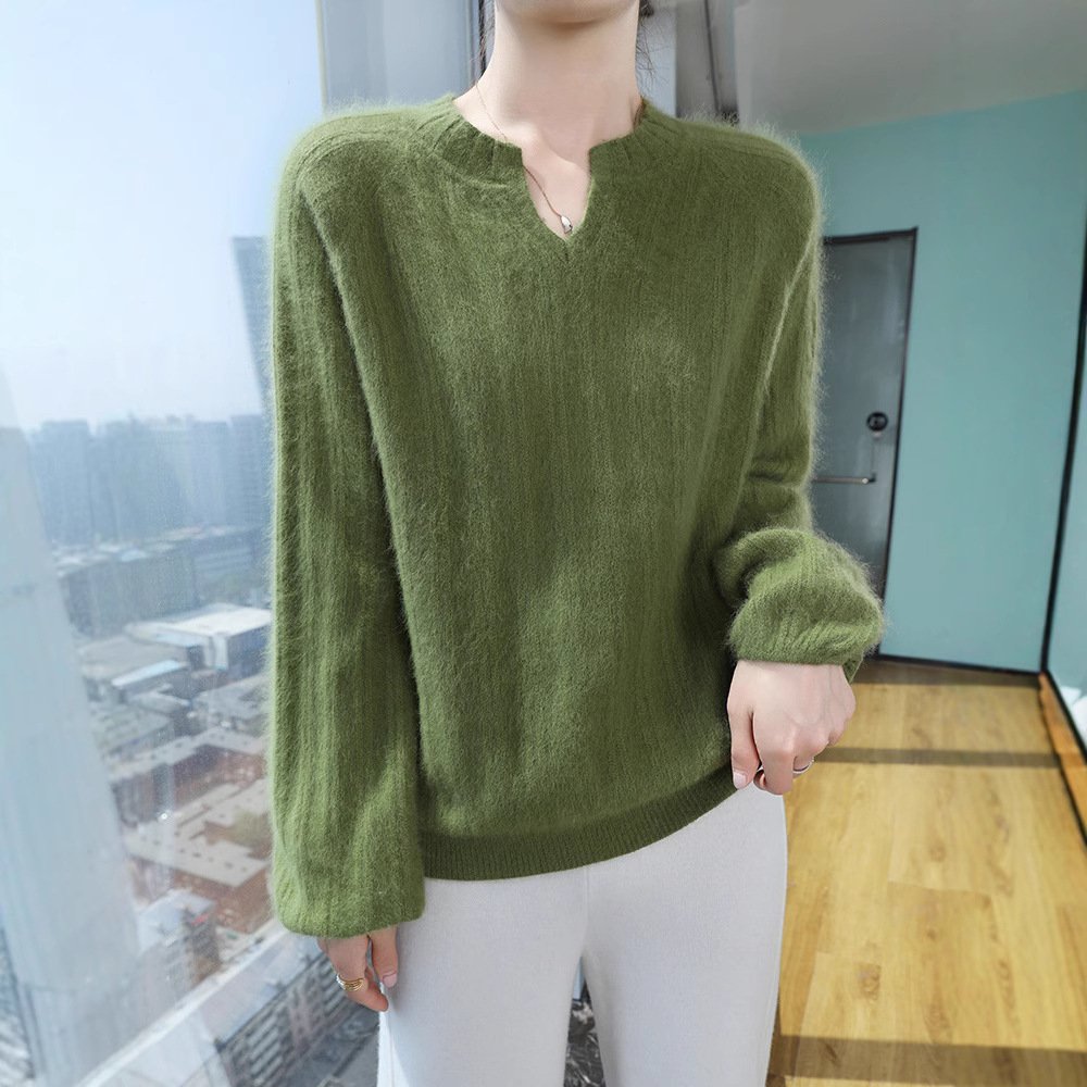Spring and Autumn Pullover Loose Women's Collar Short Solid Color Mink Wool Bottoming Sweater Warm Sweater - Image 2