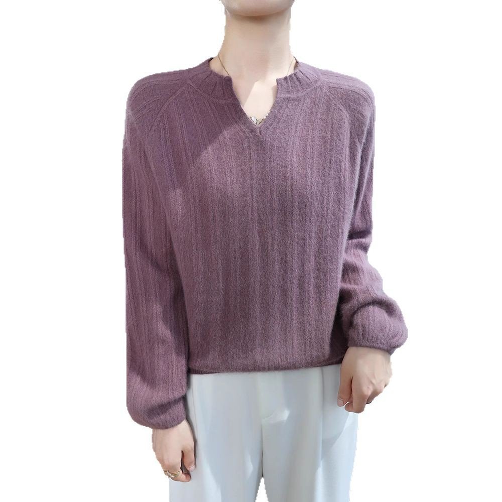 Spring and Autumn Pullover Loose Women's Collar Short Solid Color Mink Wool Bottoming Sweater Warm Sweater - Image 3