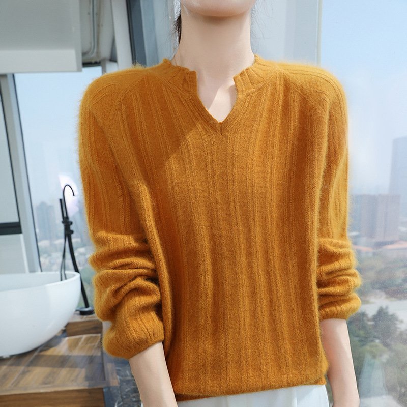 Spring and Autumn Pullover Loose Women's Collar Short Solid Color Mink Wool Bottoming Sweater Warm Sweater - Image 4