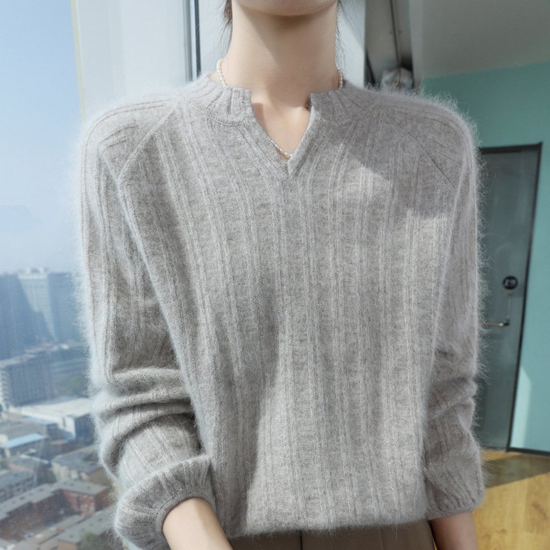 Spring and Autumn Pullover Loose Women's Collar Short Solid Color Mink Wool Bottoming Sweater Warm Sweater - Image 5