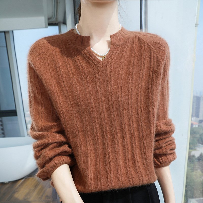 Spring and Autumn Pullover Loose Women's Collar Short Solid Color Mink Wool Bottoming Sweater Warm Sweater - Image 7