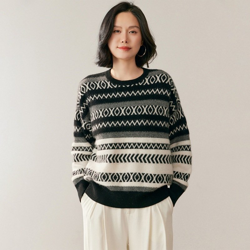 Women's Fair Isle retro cashmere sweater base layer sweater thick, warm and versatile - Image 2