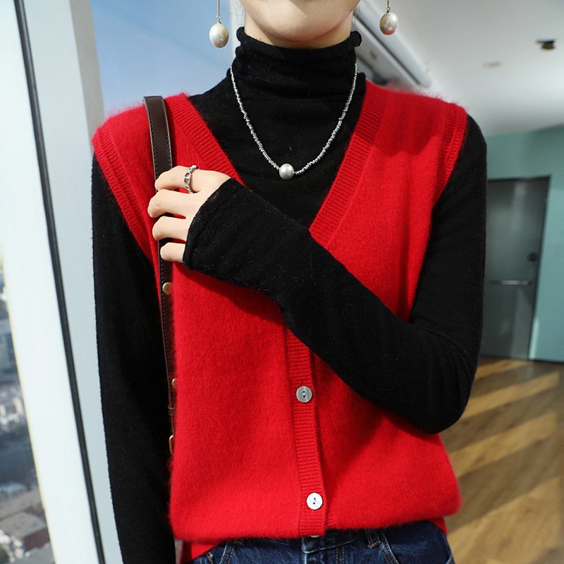 Spring and Autumn Sleeveless Wool Cardigan Vest Collar Mink Velvet Waistcoat Sweater Top Fleece Sweater Simple Fashionable Knitting - Image 11