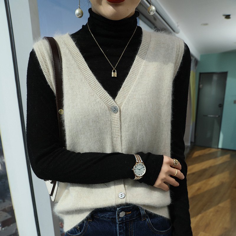 Spring and Autumn Sleeveless Wool Cardigan Vest Collar Mink Velvet Waistcoat Sweater Top Fleece Sweater Simple Fashionable Knitting - Image 15