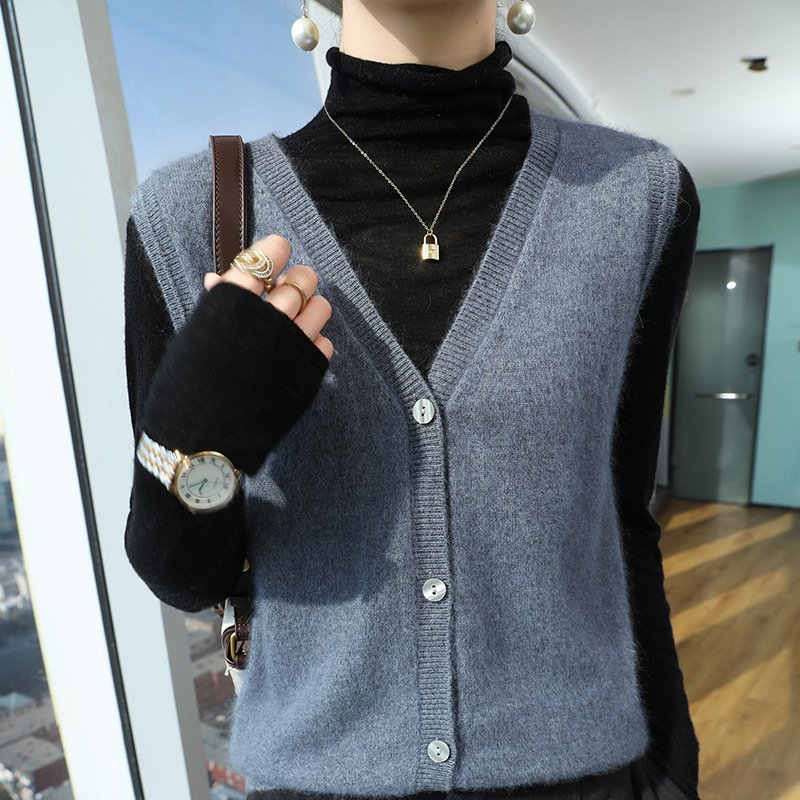 Spring and Autumn Sleeveless Wool Cardigan Vest Collar Mink Velvet Waistcoat Sweater Top Fleece Sweater Simple Fashionable Knitting - Image 16