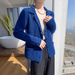 Spring and autumn suit collar knitted mink zipper cardigan jacket for women loose fashionable knitted sweater versatile sweater