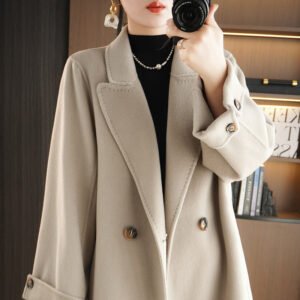 Suit collar double-sided wool coat women's high-end fashion all-match coat cashmere woolen coat