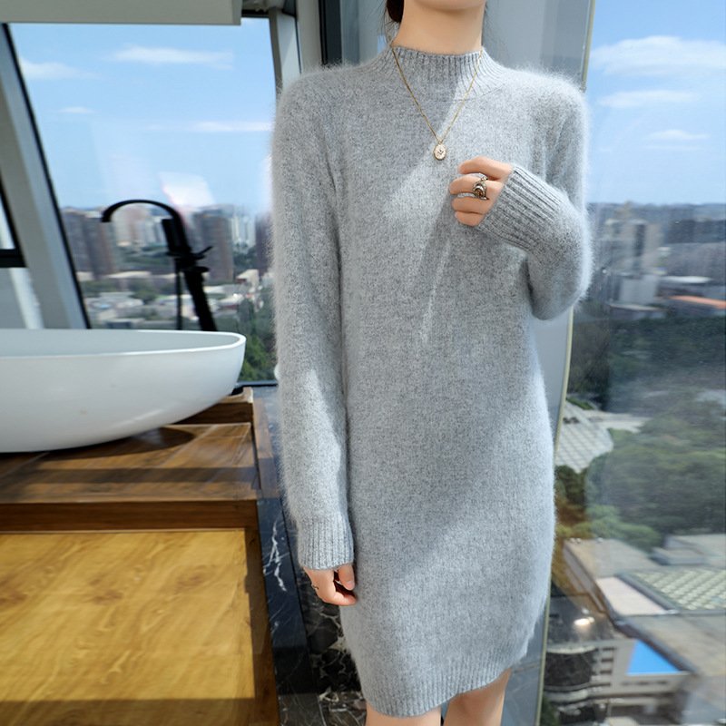 Spring and Autumn mid-length mink velvet knitted sweater skirt half turtleneck pullover hip bottoming skirt with women's knitted sweater underneath - Image 11