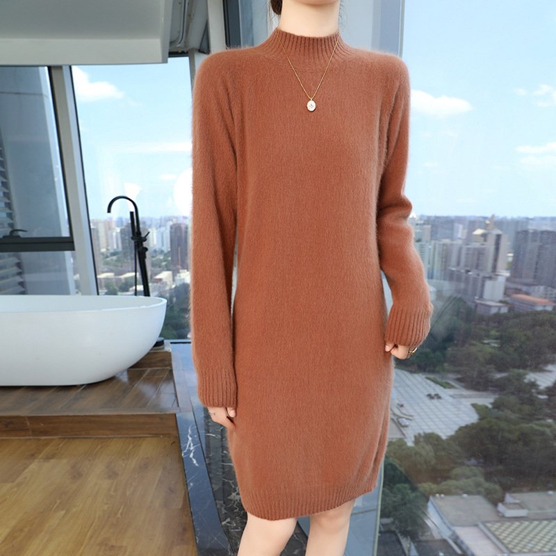 Spring and Autumn mid-length mink velvet knitted sweater skirt half turtleneck pullover hip bottoming skirt with women's knitted sweater underneath - Image 16