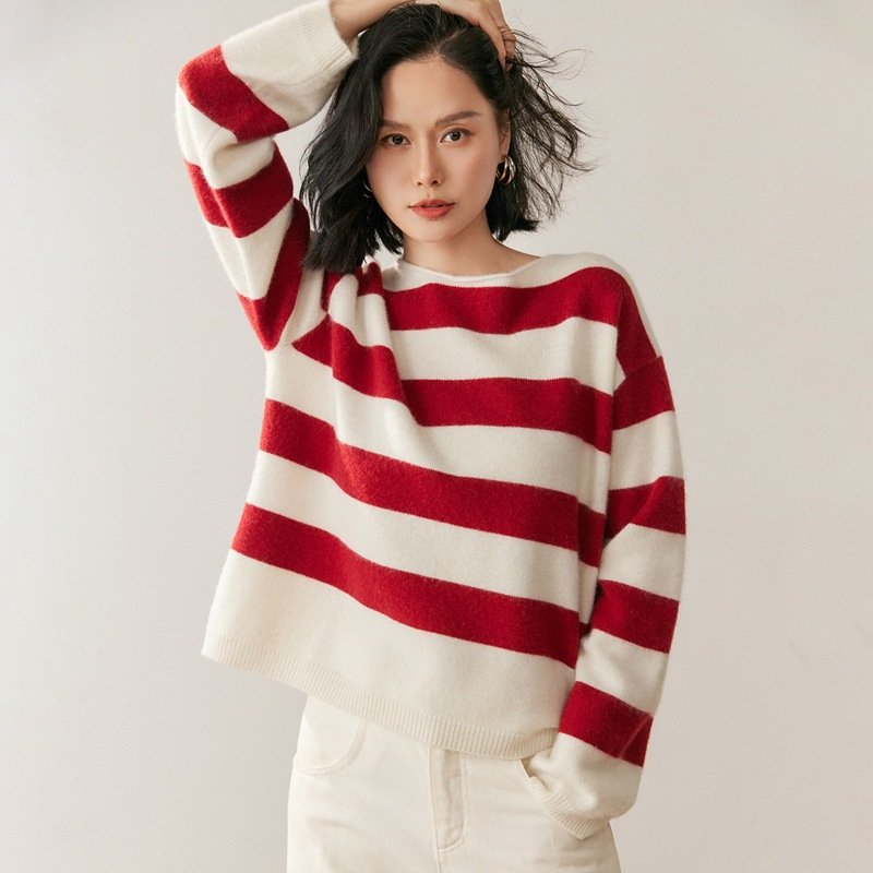 Large striped sweater casual versatile simple style cashmere sweater sweater thick base - Image 7