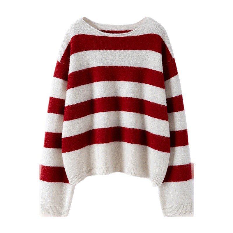 Large striped sweater casual versatile simple style cashmere sweater sweater thick base - Image 3