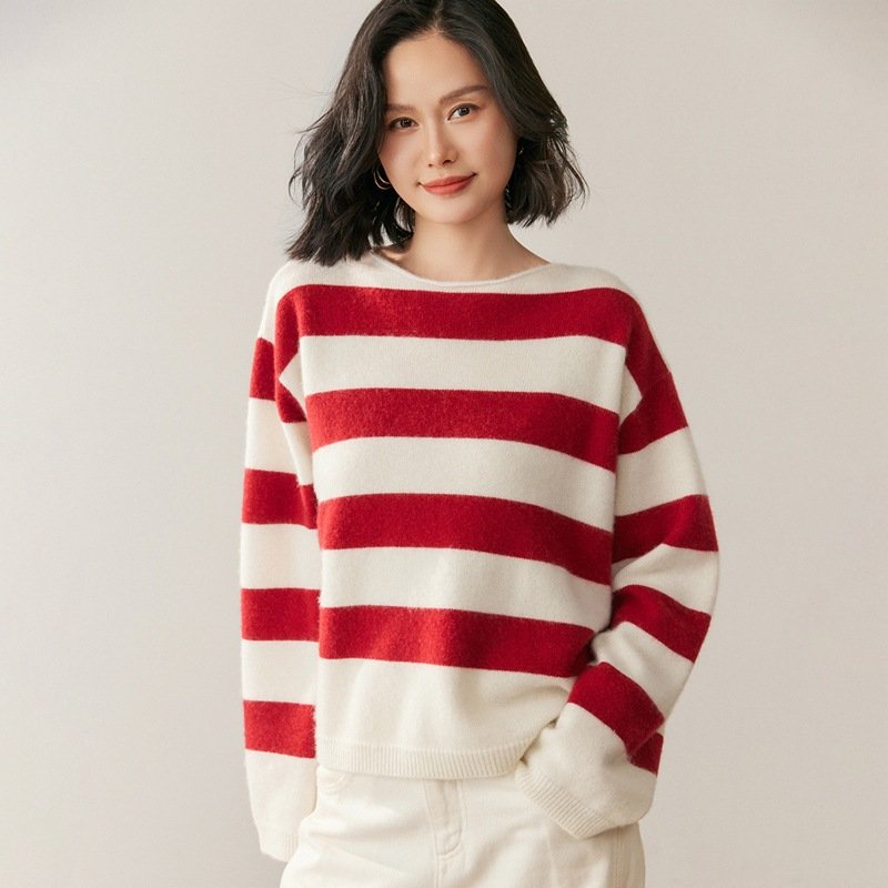 Large striped sweater casual versatile simple style cashmere sweater sweater thick base - Image 8