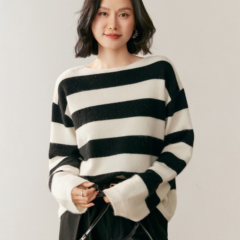 Large striped sweater casual versatile simple style cashmere sweater sweater thick base - Image 9