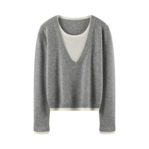 Autumn versatile fashion collar fake two-piece pullover round neck pure cashmere sweater bottoming sweater