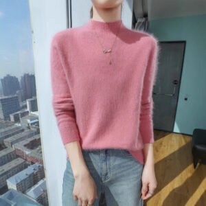 Spring and Autumn mink velvet half turtleneck sweater solid color loose soft waxy pullover warm base layer sweater inner layer