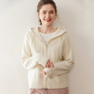 Fashionable cashmere knitted suit for women, slim round neck sweater, fishtail skirt, cardigan