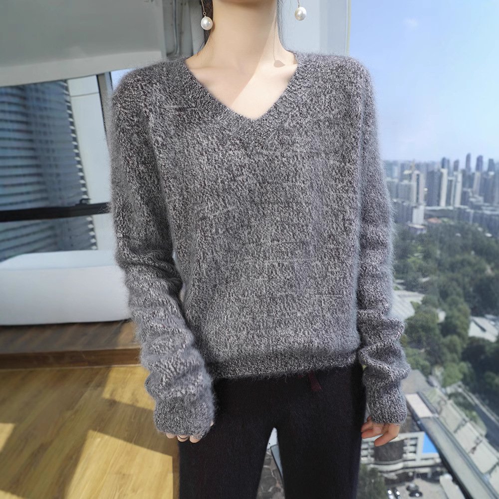 Spring and Autumn colorful gauze collar mink velvet sweater simple style loose slimming knitted bottoming shirt long-sleeved versatile knitted sweater - Image 11
