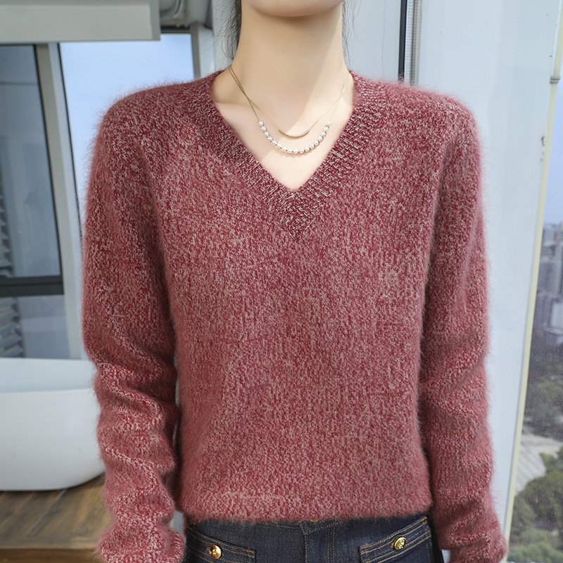 Spring and Autumn colorful gauze collar mink velvet sweater simple style loose slimming knitted bottoming shirt long-sleeved versatile knitted sweater - Image 12