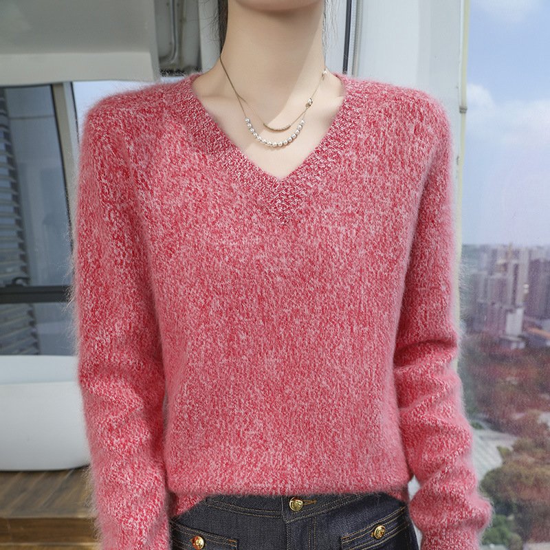 Spring and Autumn colorful gauze collar mink velvet sweater simple style loose slimming knitted bottoming shirt long-sleeved versatile knitted sweater - Image 15