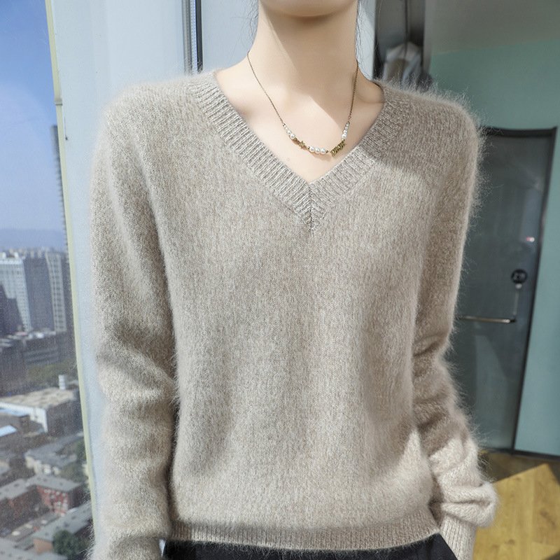 Spring and Autumn colorful gauze collar mink velvet sweater simple style loose slimming knitted bottoming shirt long-sleeved versatile knitted sweater - Image 17
