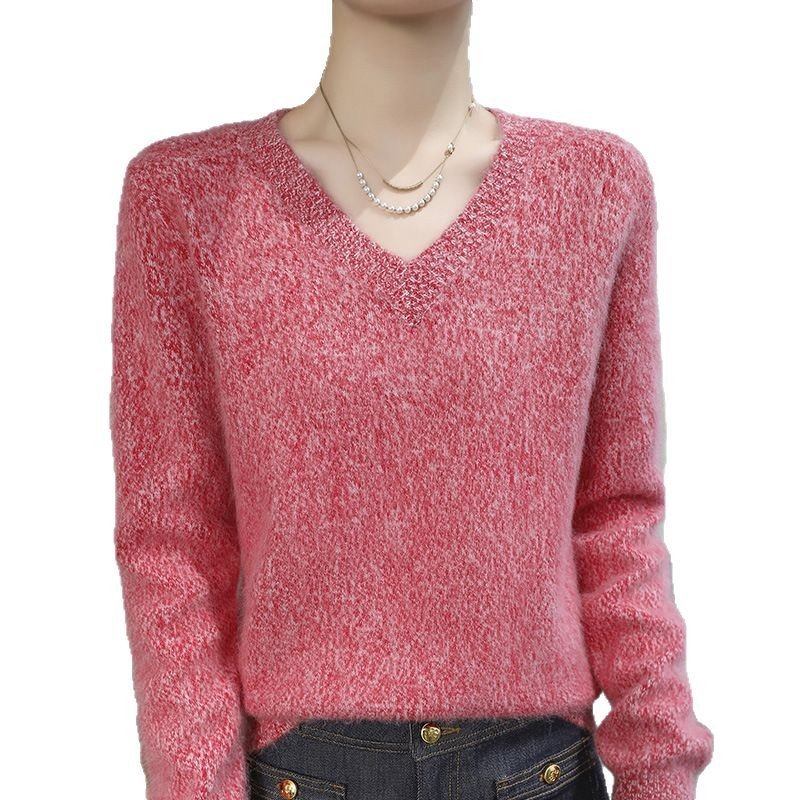 Spring and Autumn colorful gauze collar mink velvet sweater simple style loose slimming knitted bottoming shirt long-sleeved versatile knitted sweater - Image 3