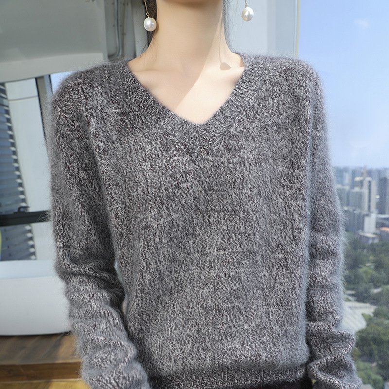 Spring and Autumn colorful gauze collar mink velvet sweater simple style loose slimming knitted bottoming shirt long-sleeved versatile knitted sweater - Image 4