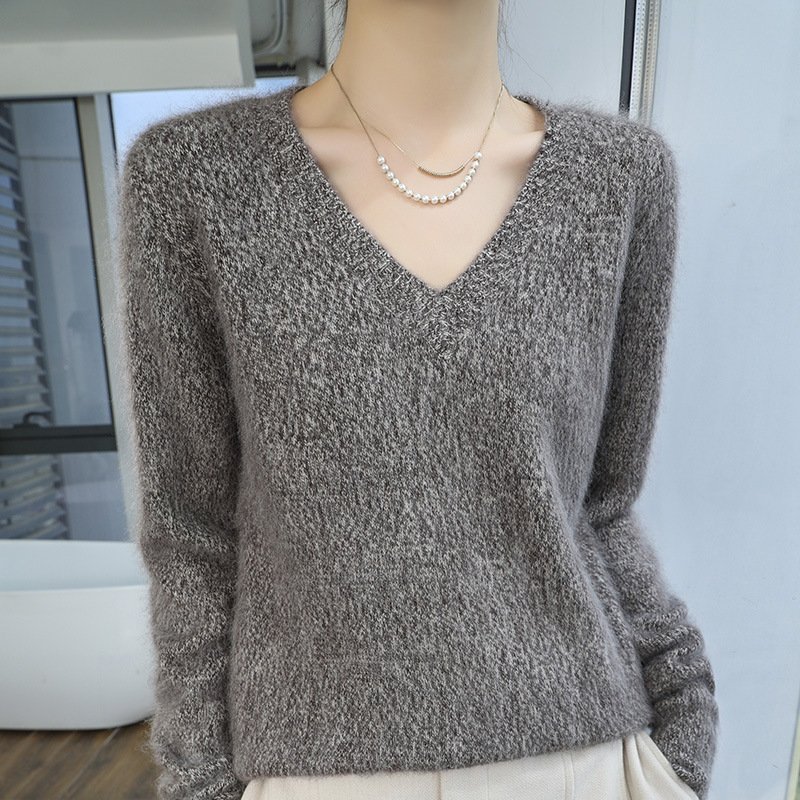 Spring and Autumn colorful gauze collar mink velvet sweater simple style loose slimming knitted bottoming shirt long-sleeved versatile knitted sweater - Image 5