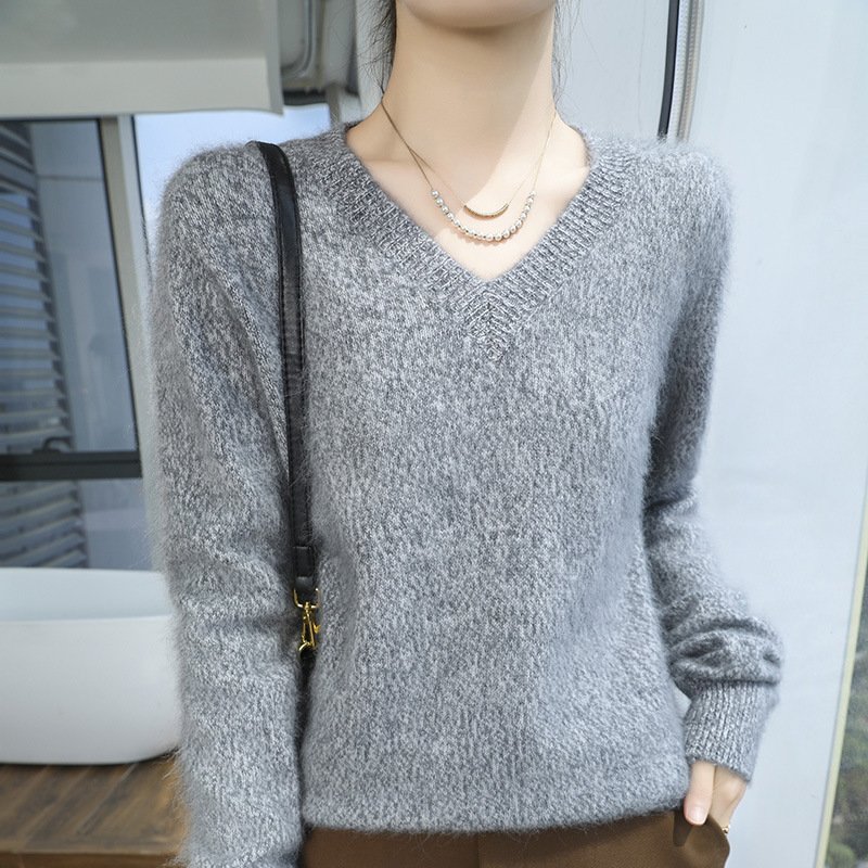 Spring and Autumn colorful gauze collar mink velvet sweater simple style loose slimming knitted bottoming shirt long-sleeved versatile knitted sweater - Image 6