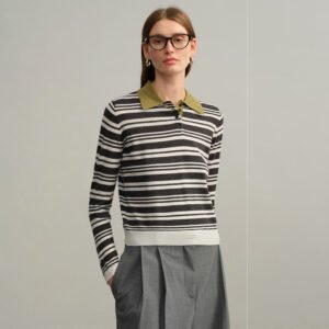 Wool sweater bottoming machine washable sweater lapel striped top